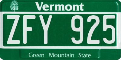VT license plate ZFY925