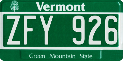 VT license plate ZFY926