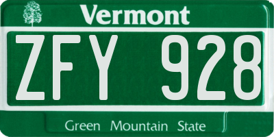 VT license plate ZFY928