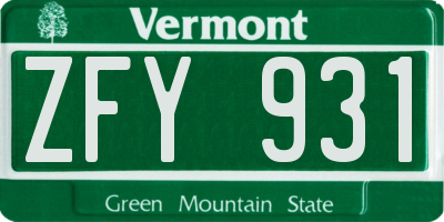 VT license plate ZFY931
