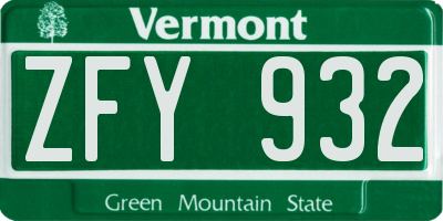 VT license plate ZFY932