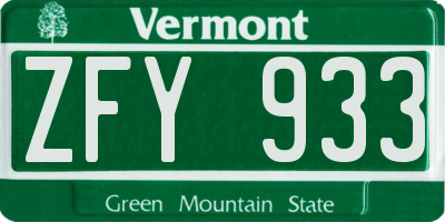 VT license plate ZFY933