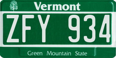 VT license plate ZFY934