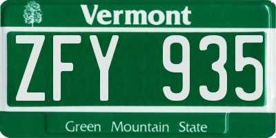 VT license plate ZFY935