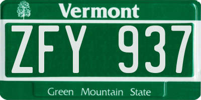VT license plate ZFY937