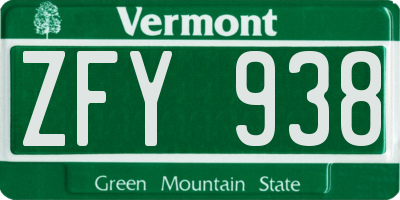 VT license plate ZFY938