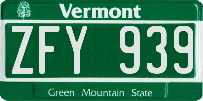 VT license plate ZFY939