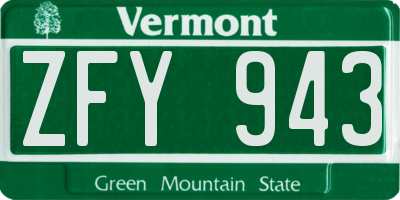 VT license plate ZFY943