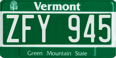 VT license plate ZFY945