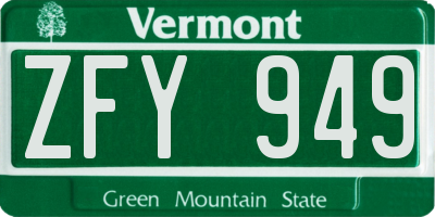 VT license plate ZFY949