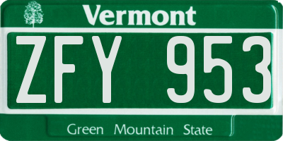 VT license plate ZFY953