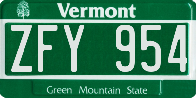 VT license plate ZFY954