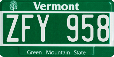 VT license plate ZFY958
