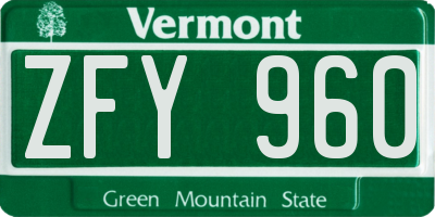 VT license plate ZFY960