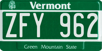 VT license plate ZFY962