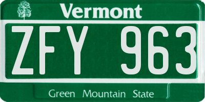 VT license plate ZFY963