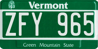 VT license plate ZFY965