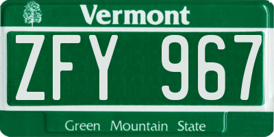 VT license plate ZFY967