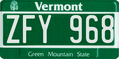 VT license plate ZFY968