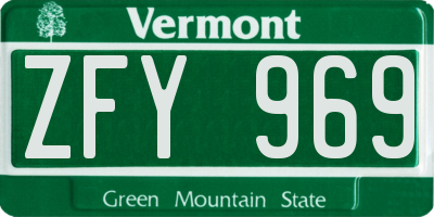VT license plate ZFY969