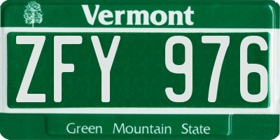 VT license plate ZFY976