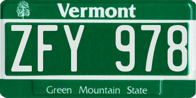 VT license plate ZFY978