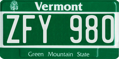 VT license plate ZFY980