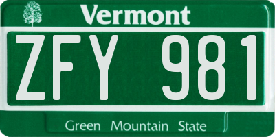 VT license plate ZFY981