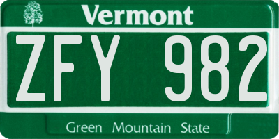 VT license plate ZFY982