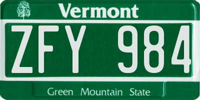 VT license plate ZFY984