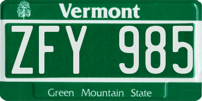 VT license plate ZFY985
