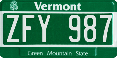 VT license plate ZFY987