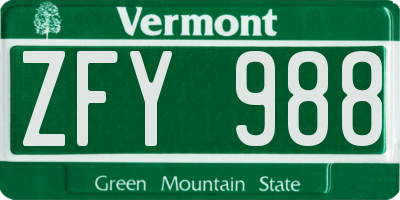 VT license plate ZFY988