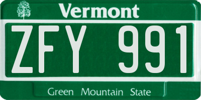 VT license plate ZFY991