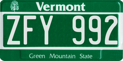 VT license plate ZFY992