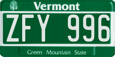 VT license plate ZFY996