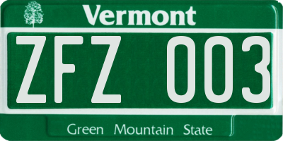 VT license plate ZFZ003