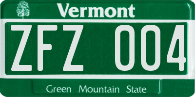 VT license plate ZFZ004