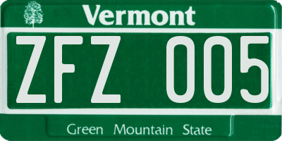 VT license plate ZFZ005