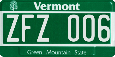 VT license plate ZFZ006