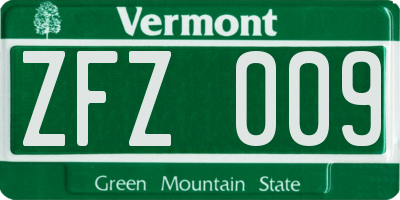 VT license plate ZFZ009