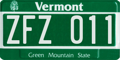 VT license plate ZFZ011