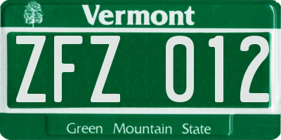 VT license plate ZFZ012