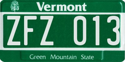 VT license plate ZFZ013