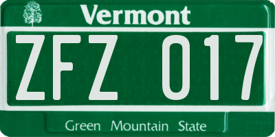 VT license plate ZFZ017