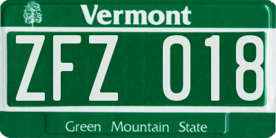 VT license plate ZFZ018