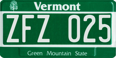 VT license plate ZFZ025