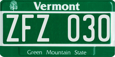 VT license plate ZFZ030