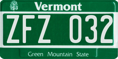 VT license plate ZFZ032
