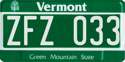 VT license plate ZFZ033